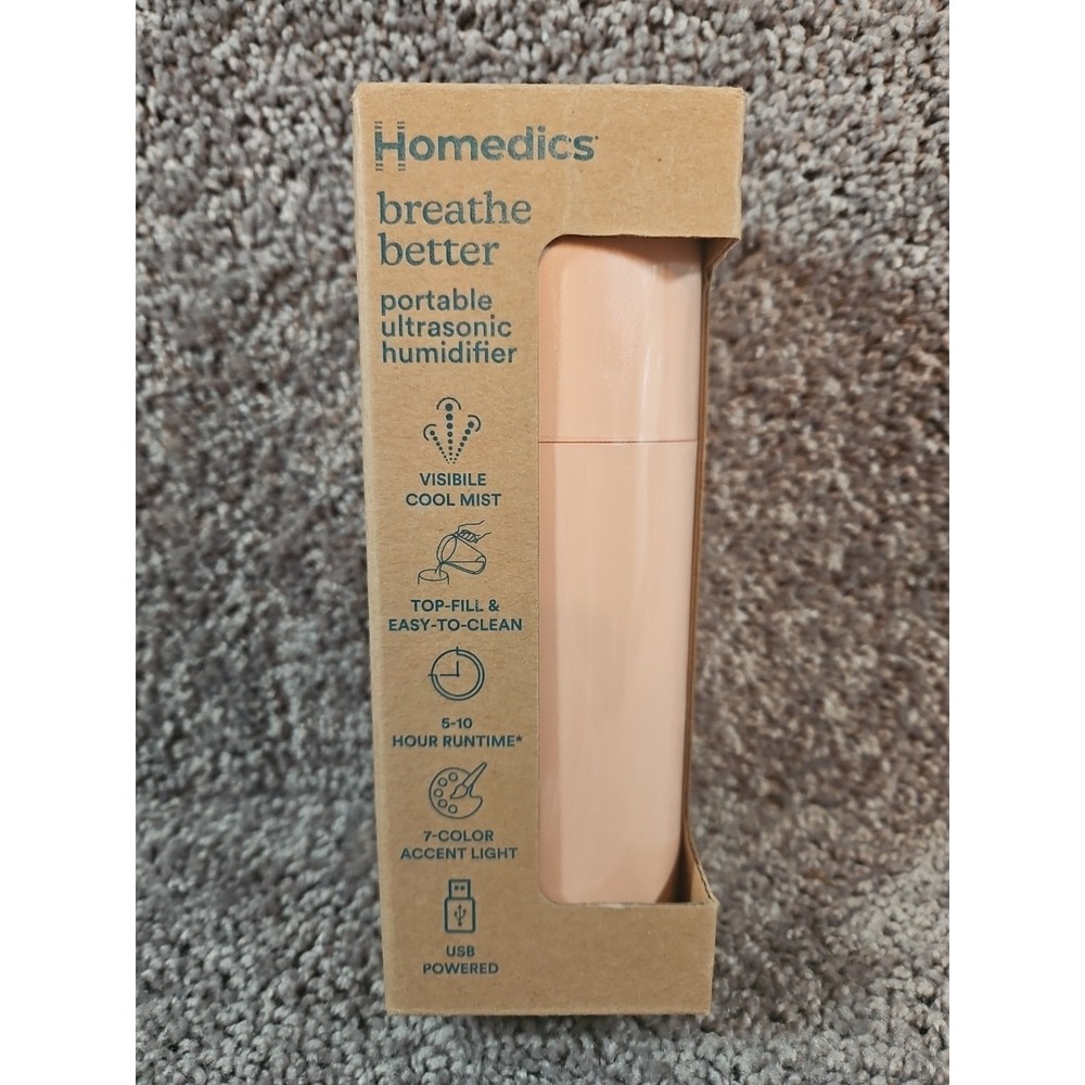 HoMedics Portable Ultrasonic Humidifier  Travel & Personal Cool Mist USB. Pink